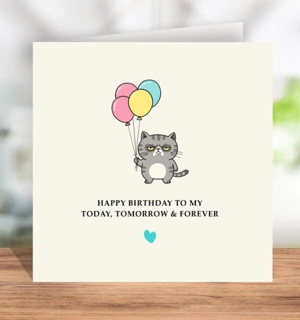 Cute Happy Birthday Greeting Card - Cat - Image 2