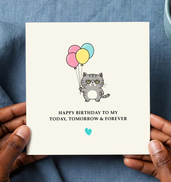 Cute Happy Birthday Greeting Card - Cat - Image 1