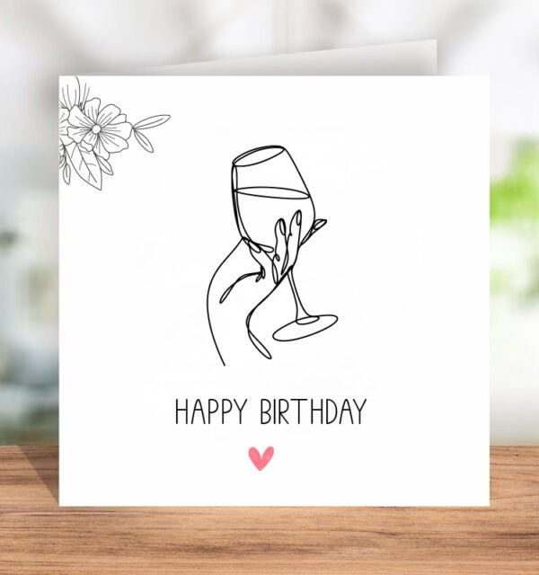 Cute Happy Birthday Greeting Card - Line Art - Image 2