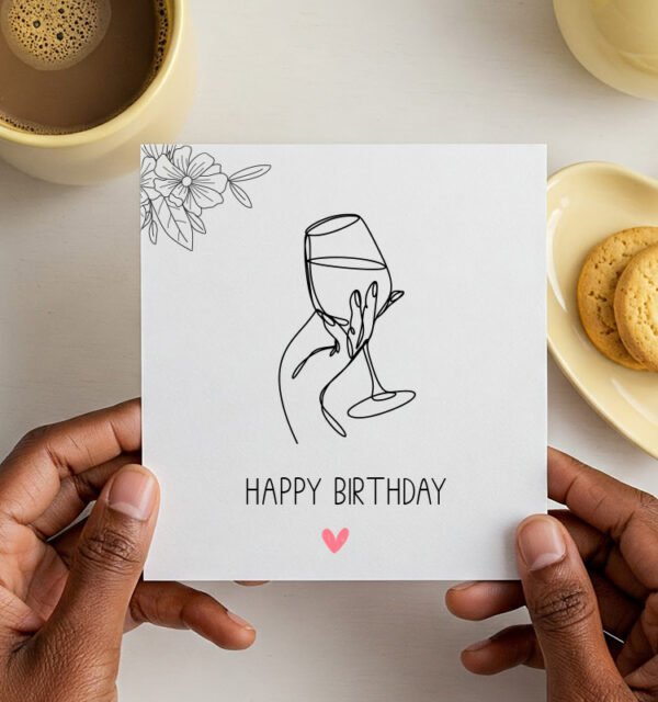 Cute Happy Birthday Greeting Card - Line Art - Image 1