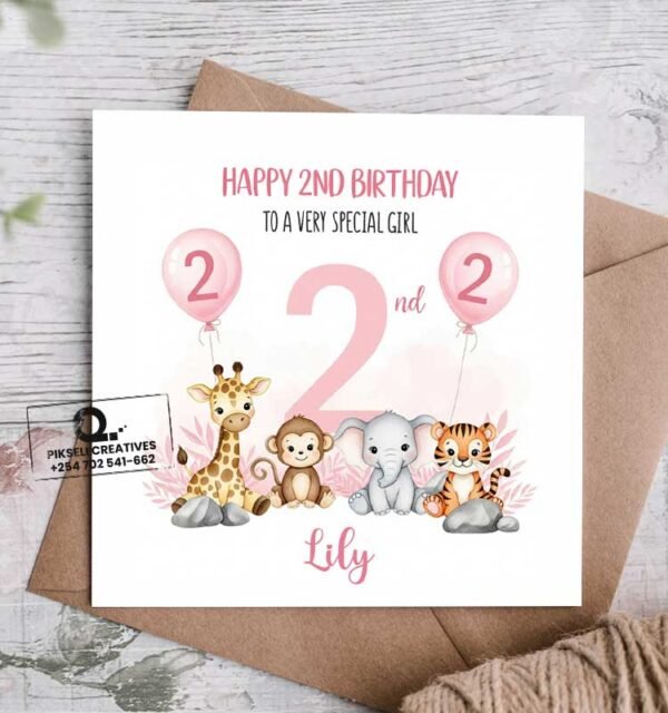Lily's Cute 2nd Birthday Greeting Card - Image 1