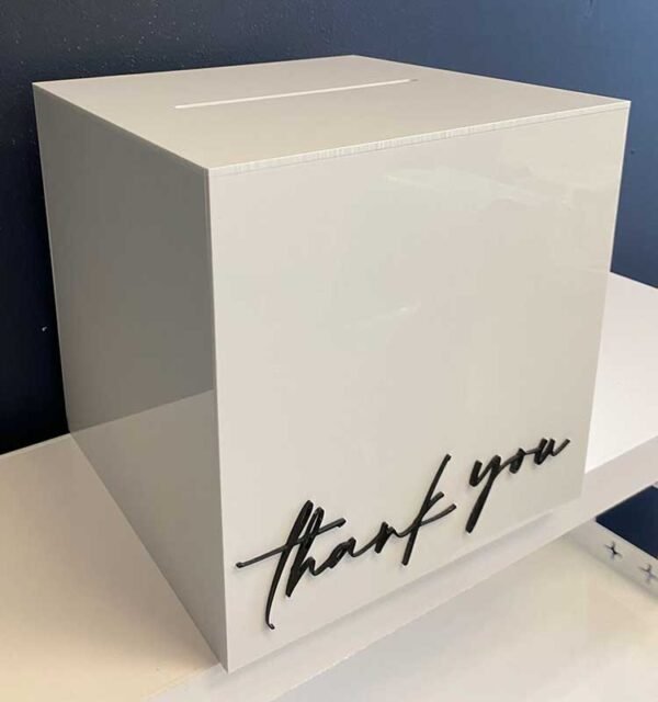 Personalized Acrylic Wedding Gift Box with Slot - White - Image 1
