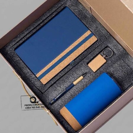 Custom Branded Cork Bottom Corporate Gift Set Blue