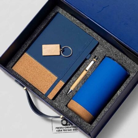 Custom Branded Cork Bottom Gift Set Blue