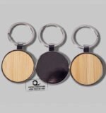 Custom Branded Circular Wooden (one side) Metallic Keyring