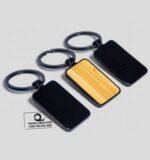Custom Branded Rectangular Wooden (one side) Metallic Keyring